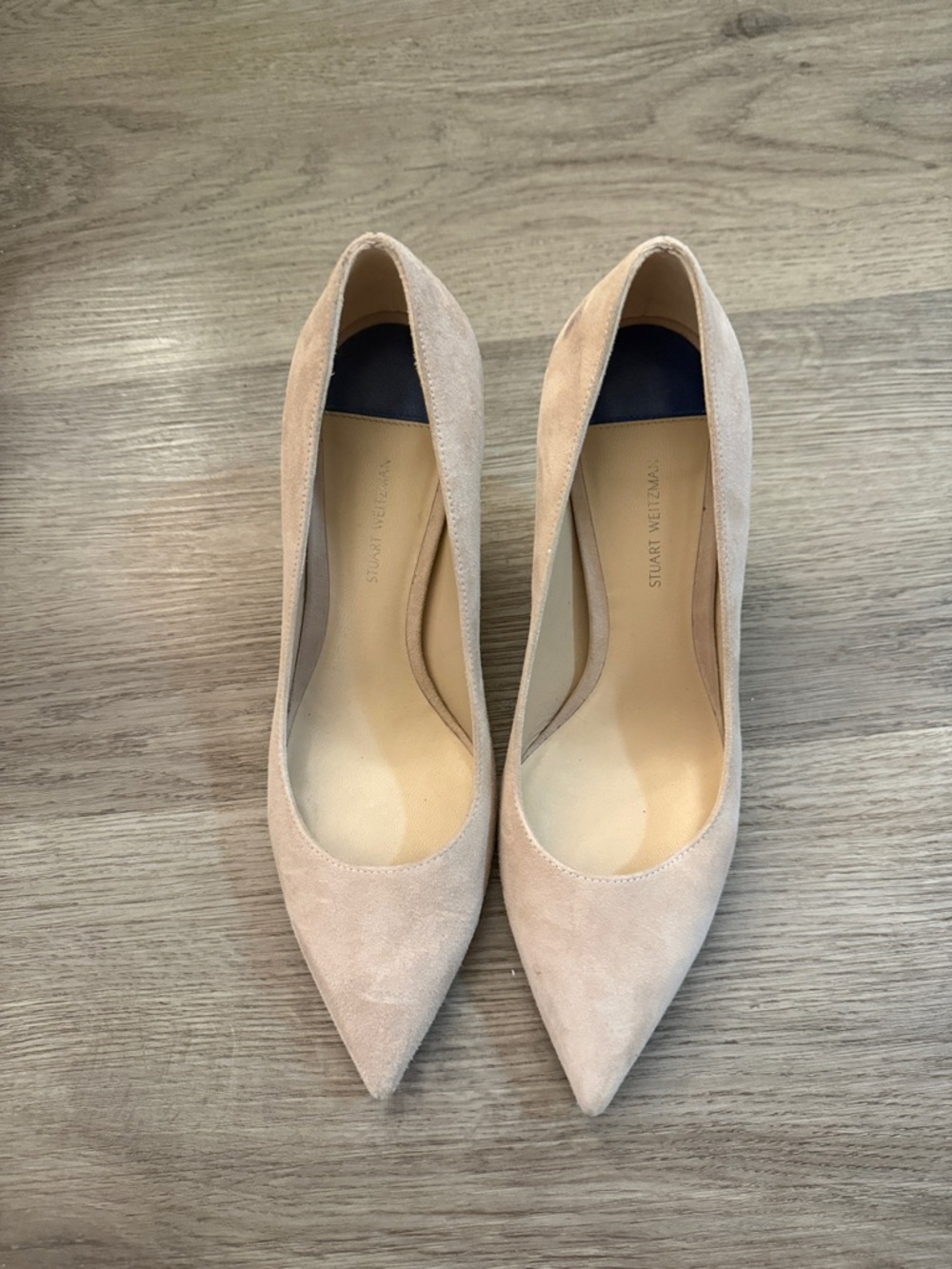 Stuart Weitzman Nude Suede Pointed-Toe Pumps